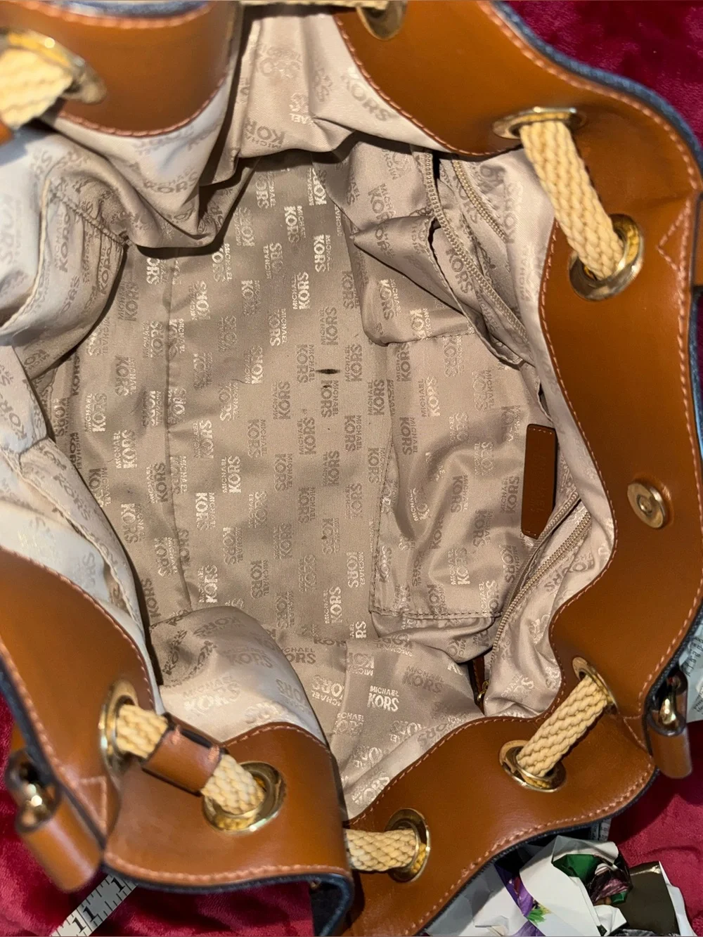 Michael Kors Denim Bag with brow and gold accents